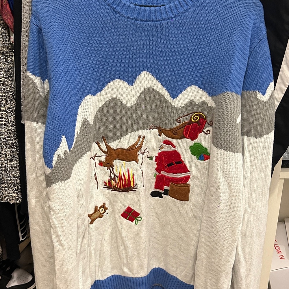 Blue and Gray Crewneck Sweater with Alpine Design